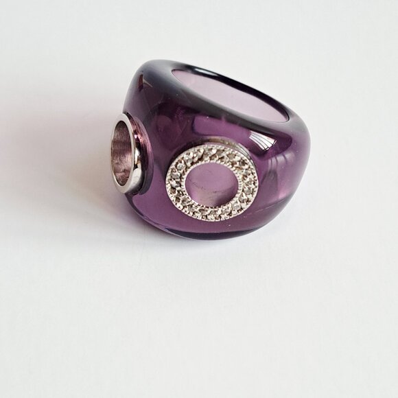 New Purple Transparent with Two Circles Crystals Silver 925 Ring Size 7 - Picture 7 of 16